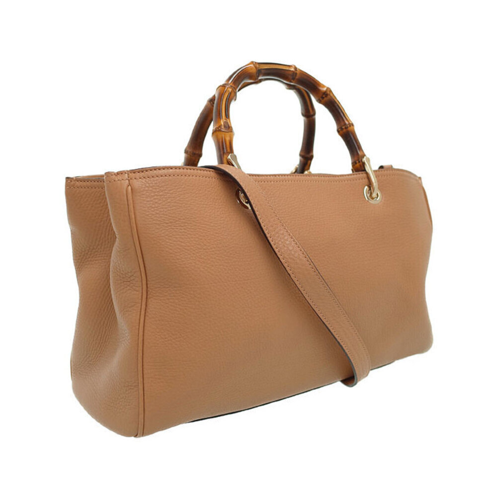 Gucci Leather Shopper Bag Bamboo Tote 2way